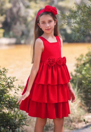 VESTIDO CEREMONIA NIÑA JAQUARD ROJO 