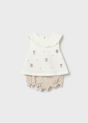 CONJUNTO CASUAL BEBE NIÑA CUELLO VOLANTE