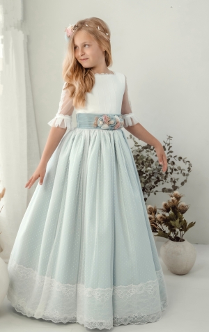 VESTIDO COMBINADO CELESTE