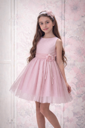 VESTIDO DE CEREMONIA NIÑA  TUL PLUMETI ROSA