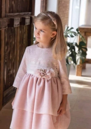 VESTIDO  DE CEREMONIA NIÑA BROCADO ROSA 