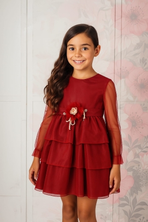VESTIDO CEREMONIA DE NIÑA TUL GRANATE 