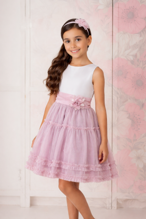 VESTIDO CEREMONIA NIÑA ROSA EMPOLVADO 